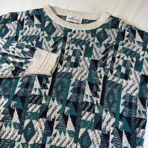 Vintage 90s Jantzen Geometric Sweater Men's Large Crew Neck Pullover Made In USA